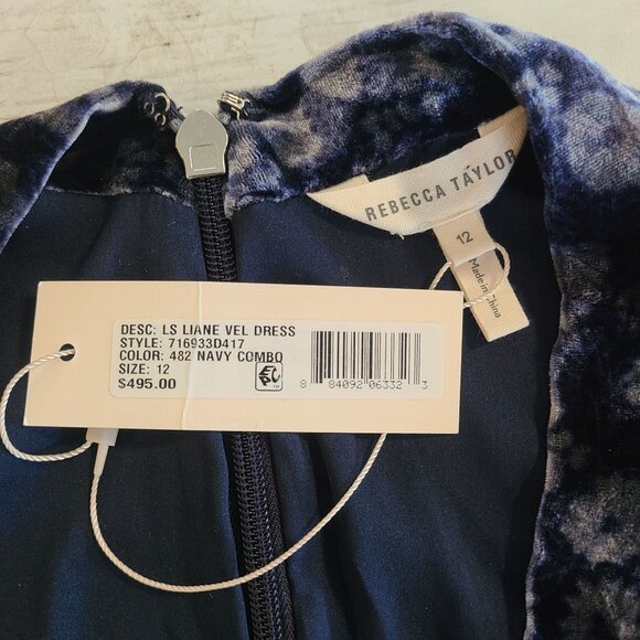 Rebecca Taylor Liane Velvet Dress V-neck Blue Floral NEW $498 sz 12 Elegant - Picture 5 of 11